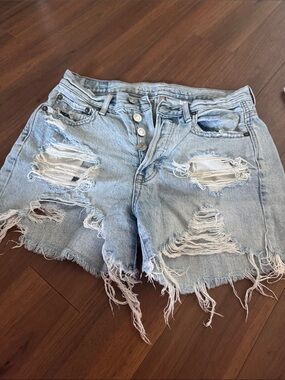 American Eagle Light Blue Distressed High-Rise Denim Cutoff Shorts